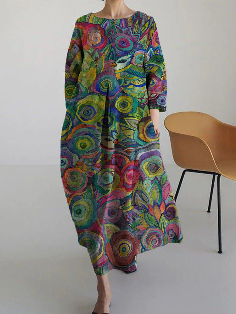 Frauen japanische Kunst Einfacher Blumen druck Damen kleider