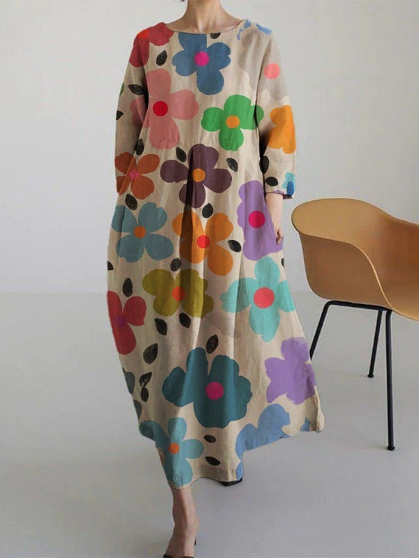Frauen japanische Kunst Einfacher Blumen druck Damen kleider