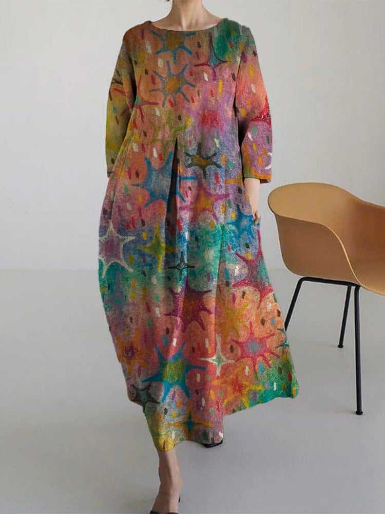 Frauen japanische Kunst Einfacher Blumen druck Damen kleider
