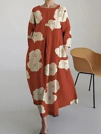 Frauen japanische Kunst Einfacher Blumen druck Damen kleider