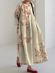 Bedrucktes V-Ausschnitt Elegantes schickes langes, langärmliges Maxi kleid