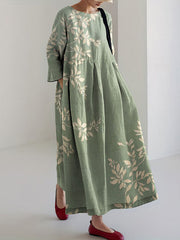 Bedrucktes V-Ausschnitt Elegantes schickes langes, langärmliges Maxi kleid