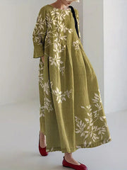 Bedrucktes V-Ausschnitt Elegantes schickes langes, langärmliges Maxi kleid