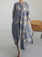 Bedrucktes V-Ausschnitt Elegantes schickes langes, langärmliges Maxi kleid