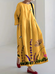 Damen Besticktes Kunst-Maxi kleid mit bequemer Blumen biene