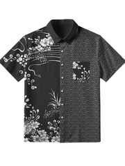 Männer Wellen und Sakura Button-up-Shirt