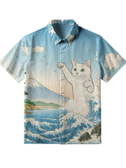 Herren Die große Welle von Riesen katze Button-up-Shirt