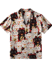 Herren-Glückskatze-Button-Down-Shirt