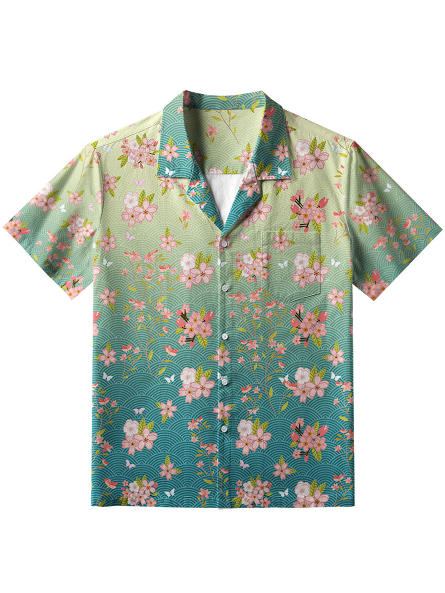 Herren Kirschblüte Japanisches Kunstdruck Leinen hemd