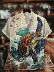 Herren Japanische Kunst Meeres schildkröte Bedrucktes Hemd