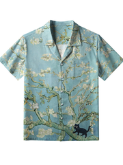 Männer schwarze Katze auf Sakura Branch Button Shirt
