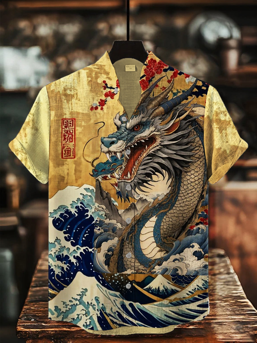 Herren Japanische Kunst Drache Bedrucktes Hemd