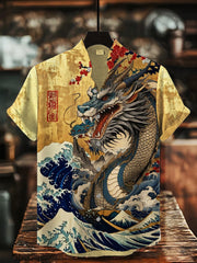 Herren Japanische Kunst Drache Bedrucktes Hemd