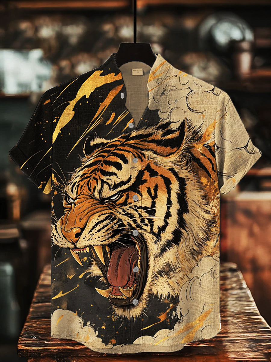 Herren Japanische Kunst Tiger Bedrucktes Hemd