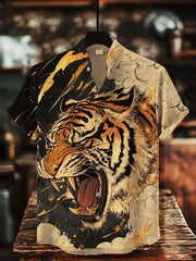 Herren Japanische Kunst Tiger Bedrucktes Hemd