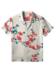 Herren-Leinen hemd aus japanischer Kunst mit Blumen druck