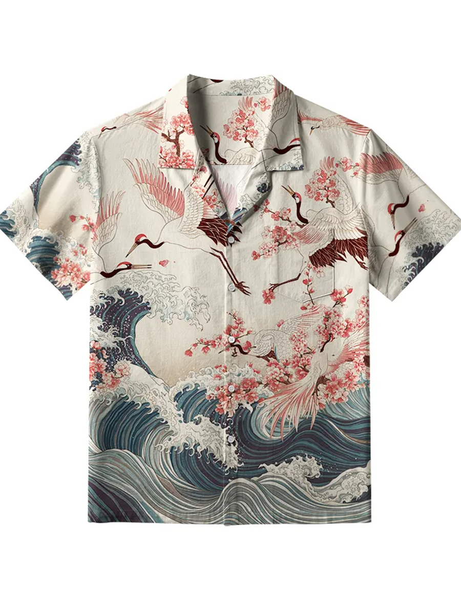 Männer Kräne tanzen auf den Wellen Button Down Shirt