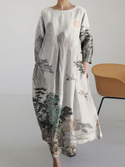 Bedrucktes V-Ausschnitt Elegantes schickes langes, langärmliges Maxi kleid