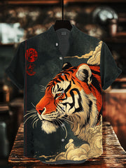 Herren Japanische Kunst Tiger Bedrucktes Hemd