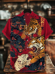 Herren Japanische Kunst Tiger Bedrucktes Hemd