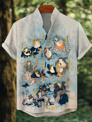 Herren-Kurzarm-Hemd mit japanischer Kunst