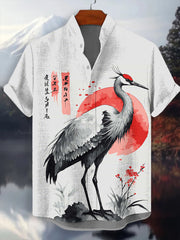 Japanisches Kran-Kunst-Hemd für Männer mit kurzen Ärmeln
