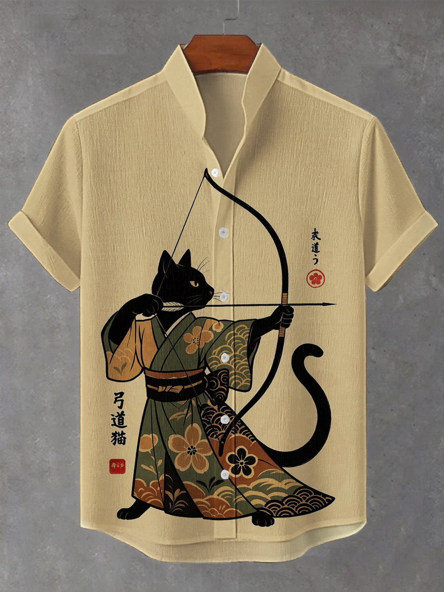 Herren Japanische Kunst Katze Bedrucktes Hemd