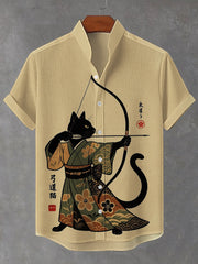 Herren Japanische Kunst Katze Bedrucktes Hemd
