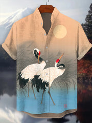 Japanisches Kran-Kunst-Hemd für Männer mit kurzen Ärmeln