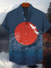 Japanisches Kran-Kunst-Hemd für Männer mit kurzen Ärmeln