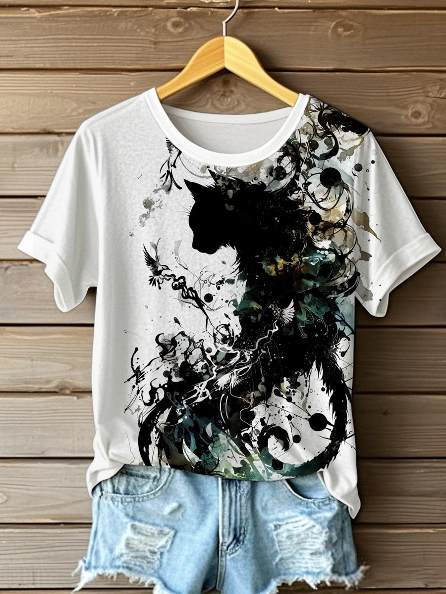 Damen japanische Kunst lässig bedrucktes T-Shirt