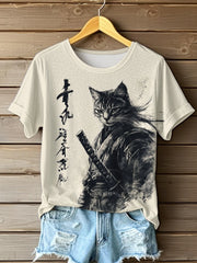 Damen japanische Kunst lässig bedrucktes T-Shirt