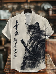 Herren-Kurzarm-Hemd mit japanischer Kunst
