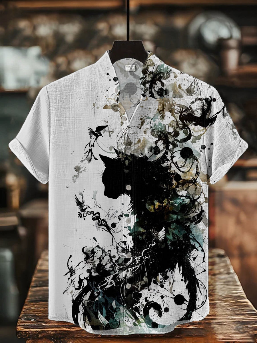Herren-Kurzarm-Hemd mit japanischer Kunst