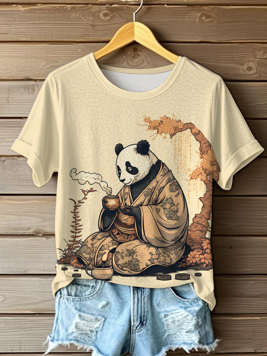 Damen japanische Kunst lässig bedrucktes T-Shirt