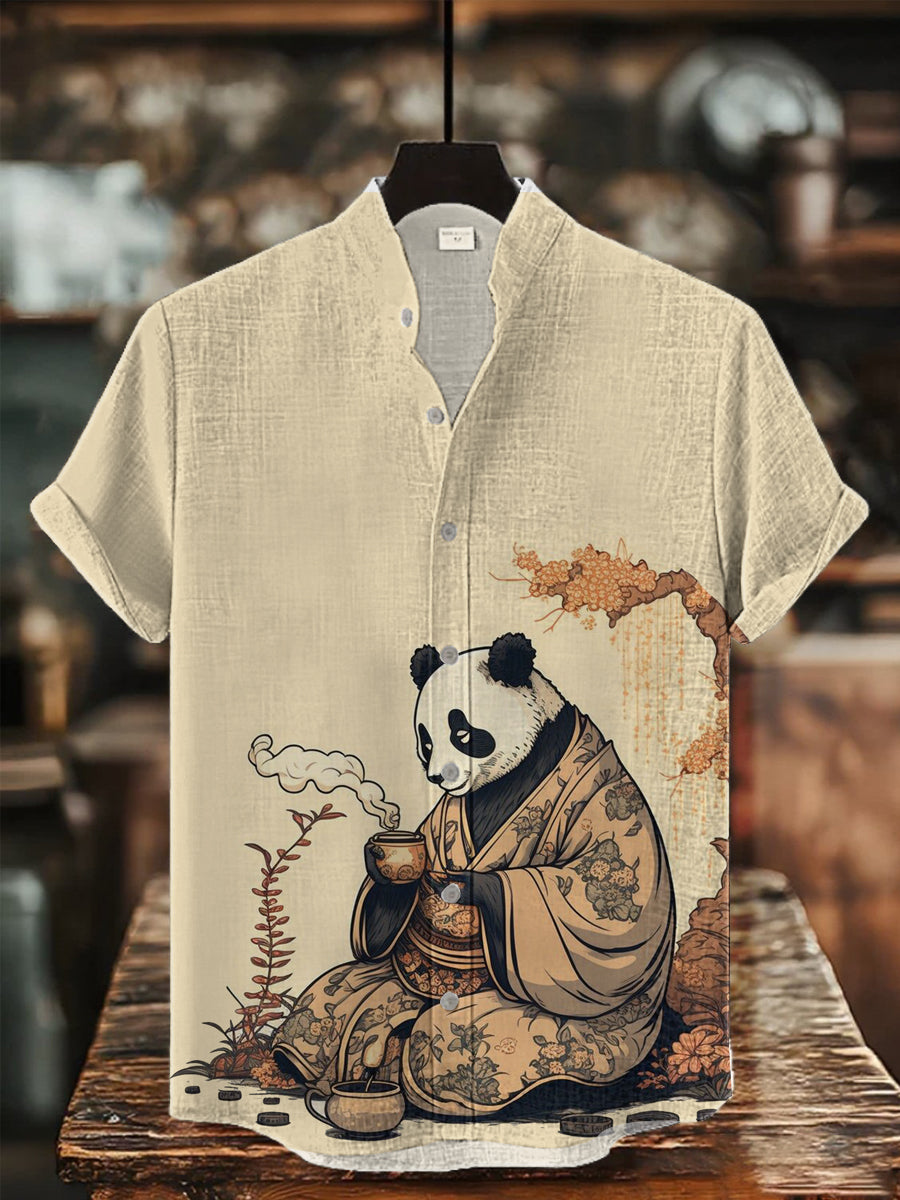 Herren-Kurzarm-Hemd mit japanischer Kunst