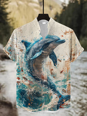 Herren Vintage Kunst Delphin Kurzarm-Shirt