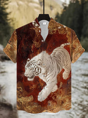 Herren Vintage Kunst Tiger Kurz ärmel iges Hemd