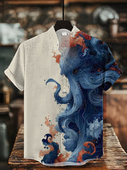 Herren-Kurzarm-Hemd mit japanischer Kunst