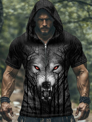 Herren Wikinger Mythologie Fenrir Kapuzen T-Shirt