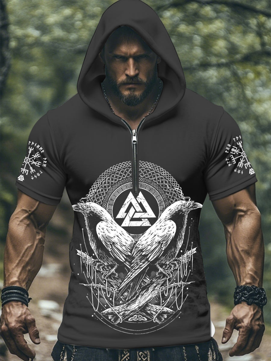 Kurzarm-Kapuzen shirt für Herren Viking