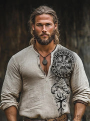 Langarm-T-Shirt aus Baumwolle und Leinen für Herren Viking