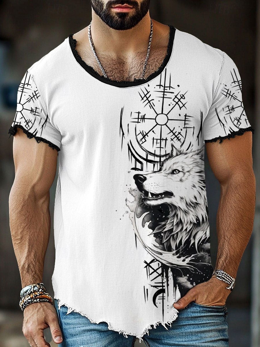 Herren Viking Wolf Fringe T-Shirts