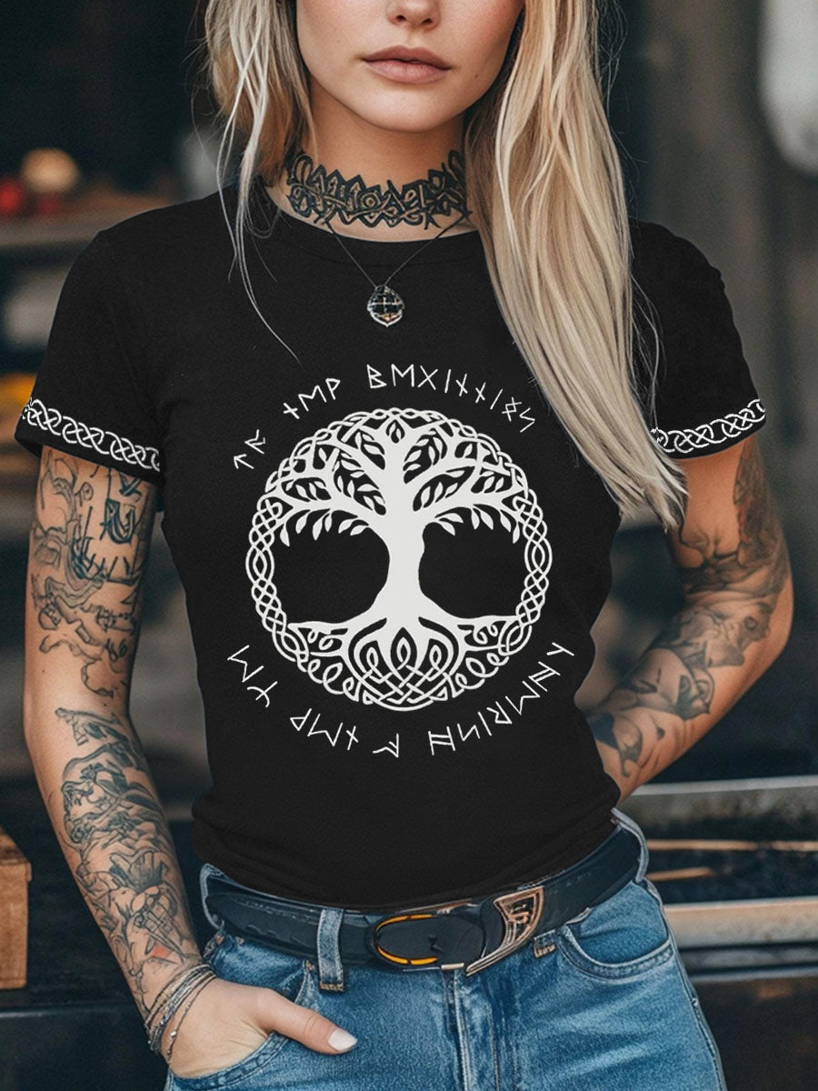 Frauen Wikinger inspirierte Print Kurzarm T-Shirt