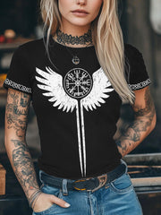 Frauen Wikinger inspirierte Print Kurzarm T-Shirt