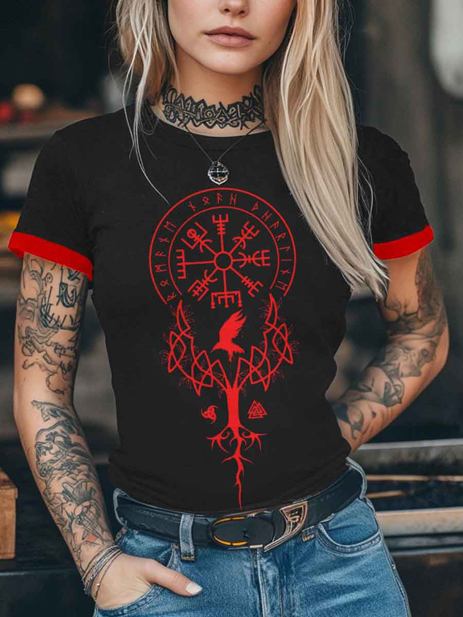 Frauen Wikinger inspirierte Print Kurzarm T-Shirt