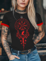 Frauen Wikinger inspirierte Print Kurzarm T-Shirt