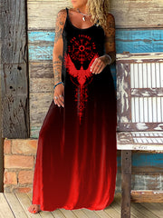 Bedrucktes V-Ausschnitt Elegantes schickes langes, langärmliges Maxi kleid