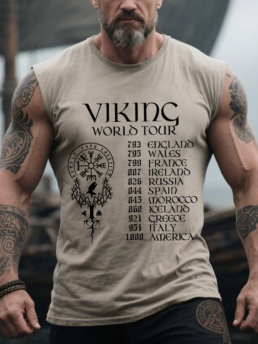 Herren Retro Viking World Tour Freizeit-Tanktop im nordischen Stil