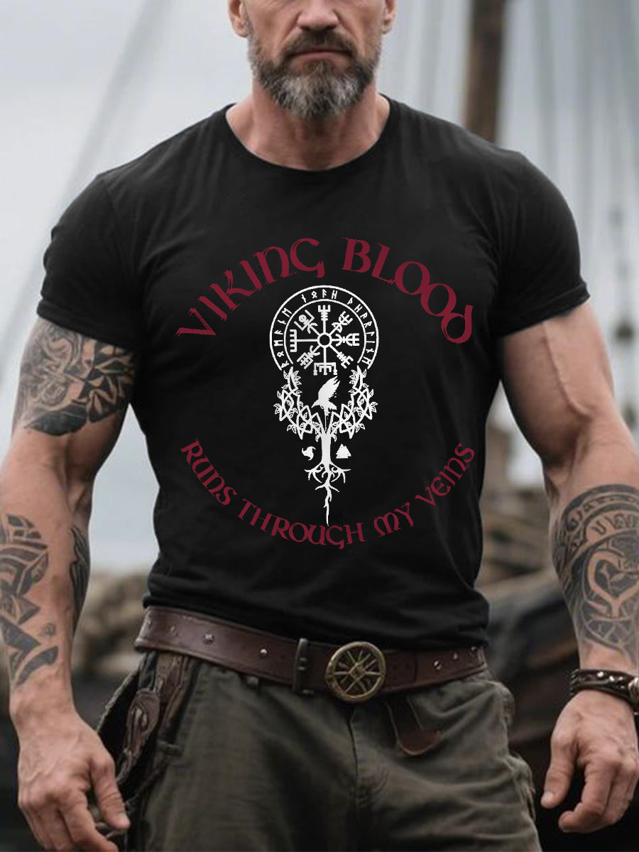 Herren Retro Viking Blood Lässiges T-Shirt im nordischen Stil